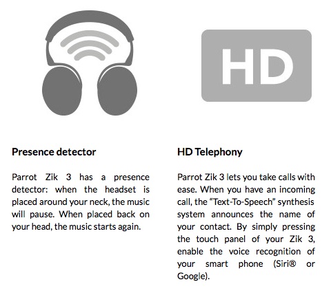 Parrot Zik 3 Presence Detector and HD Telephony Parrot Zik 3 Presence Detector and HD Telephony